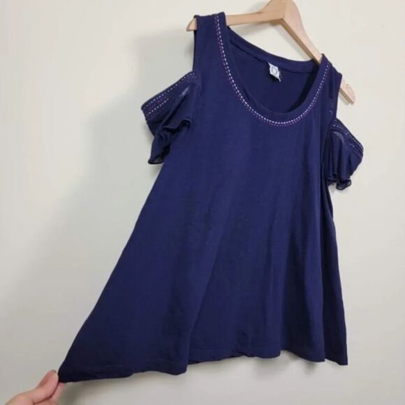 Akemi + Kin Anthropologie Blouse Womans Size M Navy Blue Cotton - Picture 3 of 12